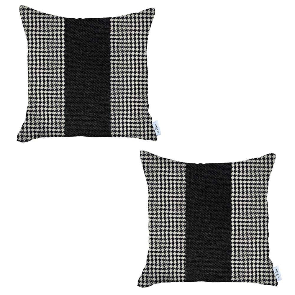 Set Of 2 Black Houndstooth Pillow Covers