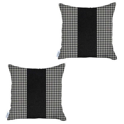 Set Of 2 Black Houndstooth Pillow Covers