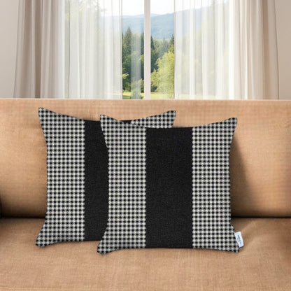 Set Of 2 Black Houndstooth Pillow Covers