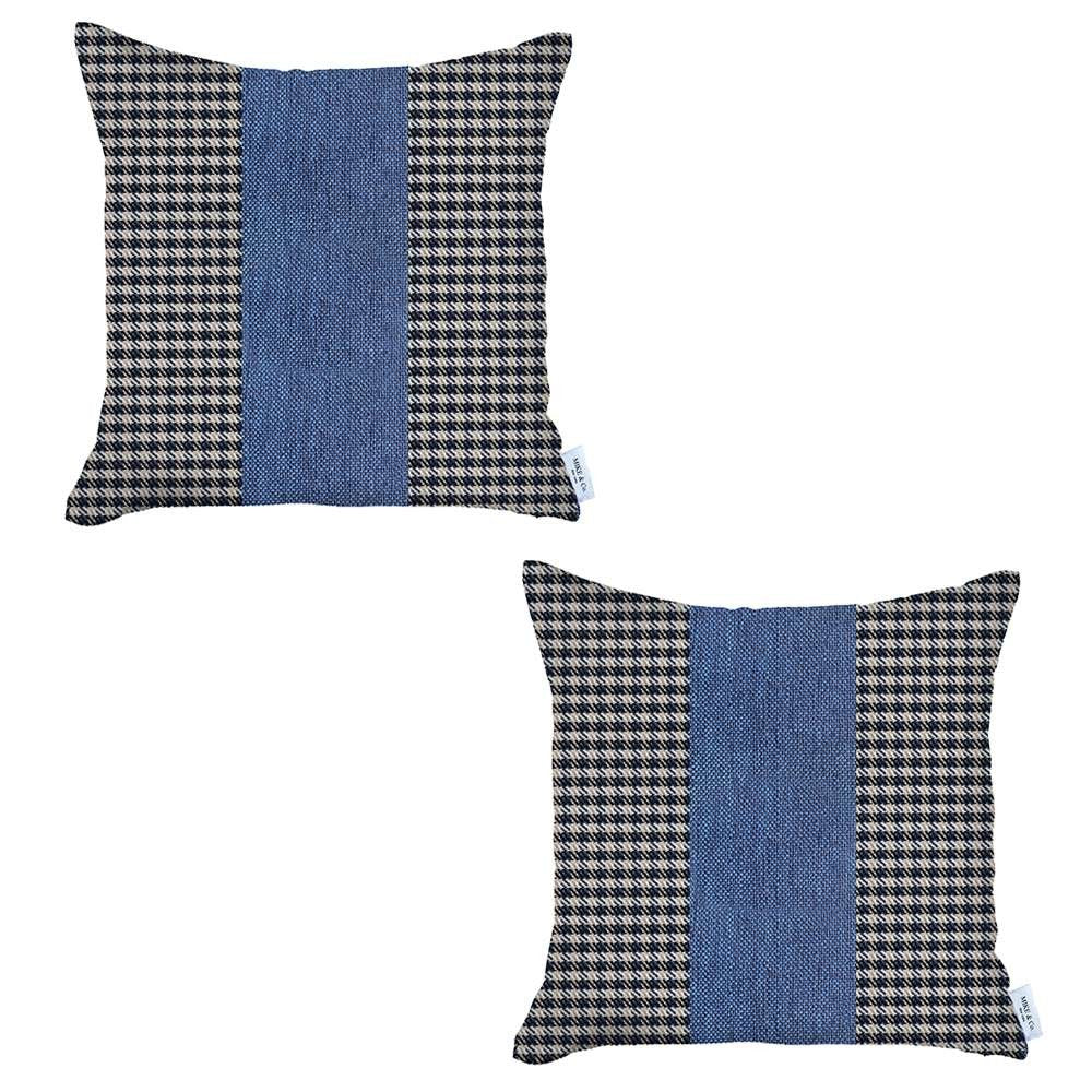 Set Of 2 Blue Houndstooth Pillow Covers