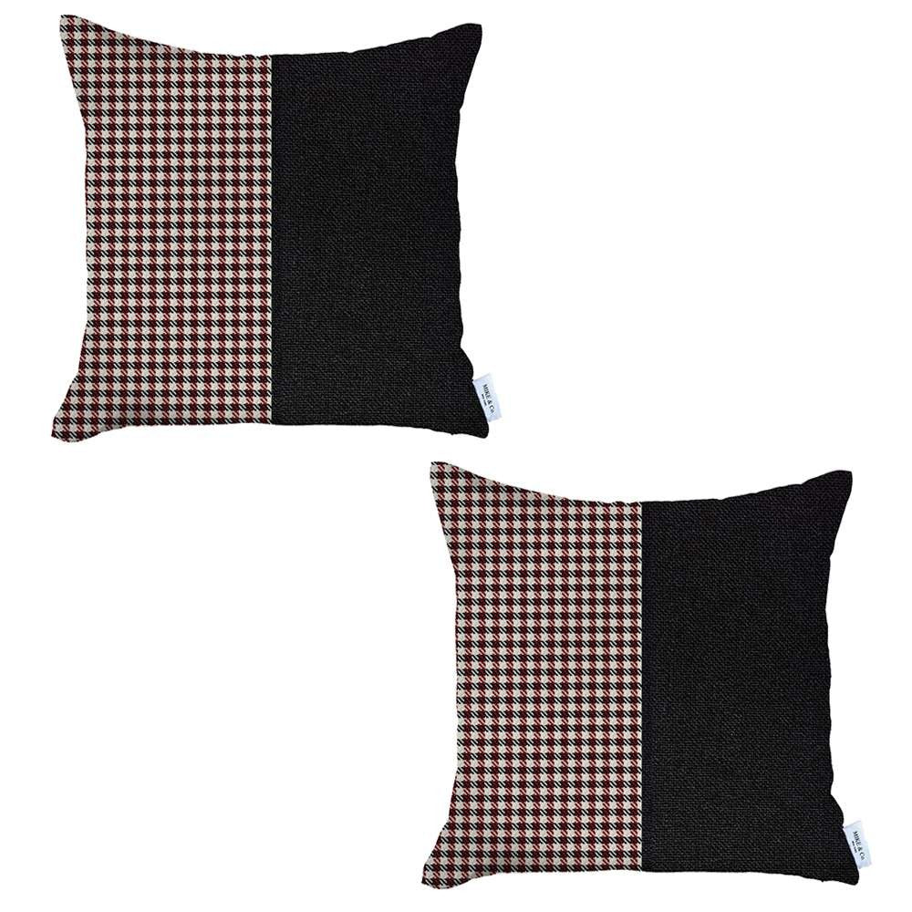 Set Of 2 Black Faux Leather Pillow Covers