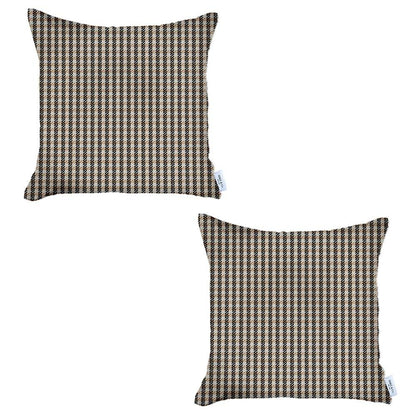 Set Of 2 Tan Houndstooth Pillow Covers