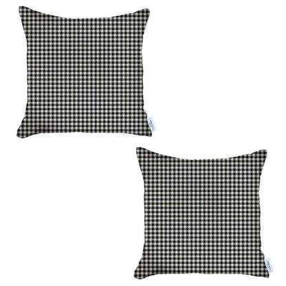 Set Of 2 Black Houndstooth Pillow Covers