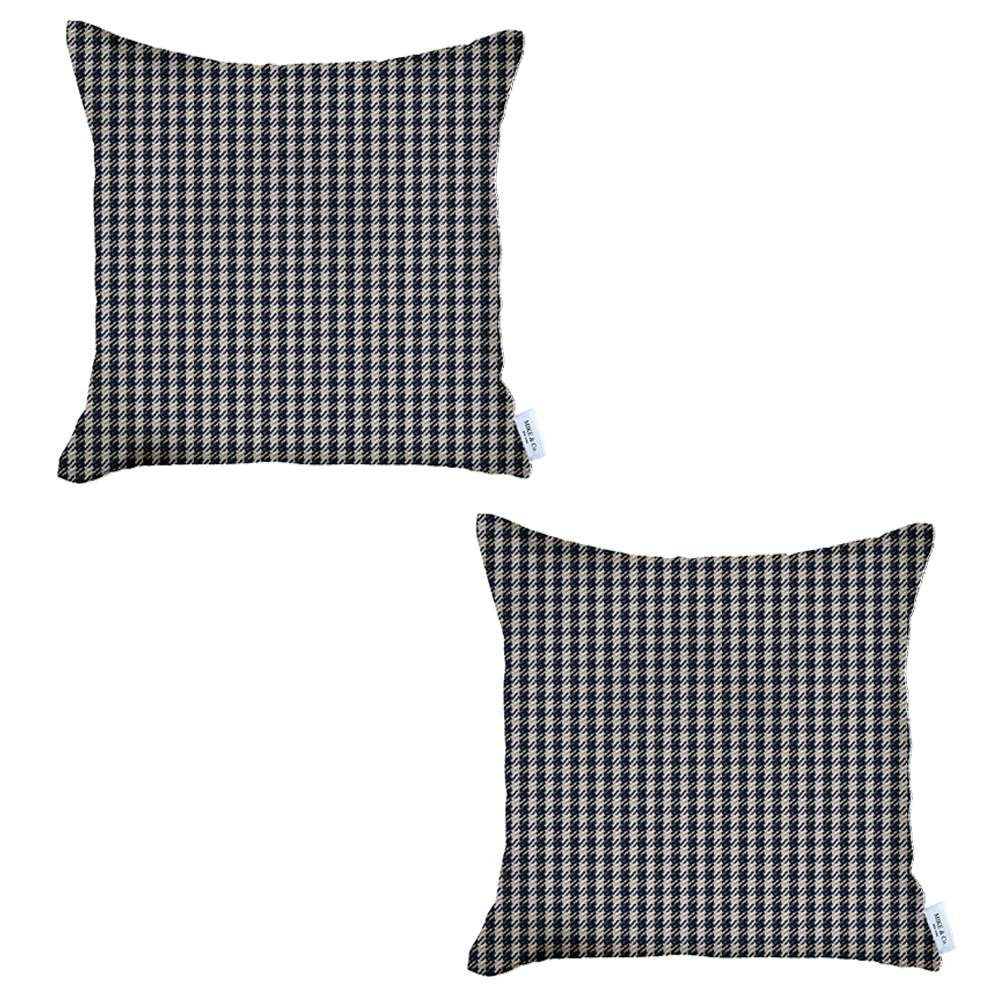 Set Of 2 Blue Houndstooth Pillow Covers