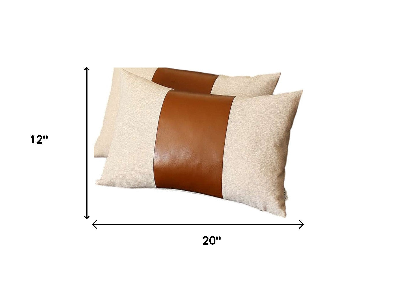 Set of Two 12" X 20" Ivory and Brown Throw Pillow Cover