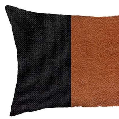 Set Of 2 Black Faux Leather Lumbar Pillow Covers