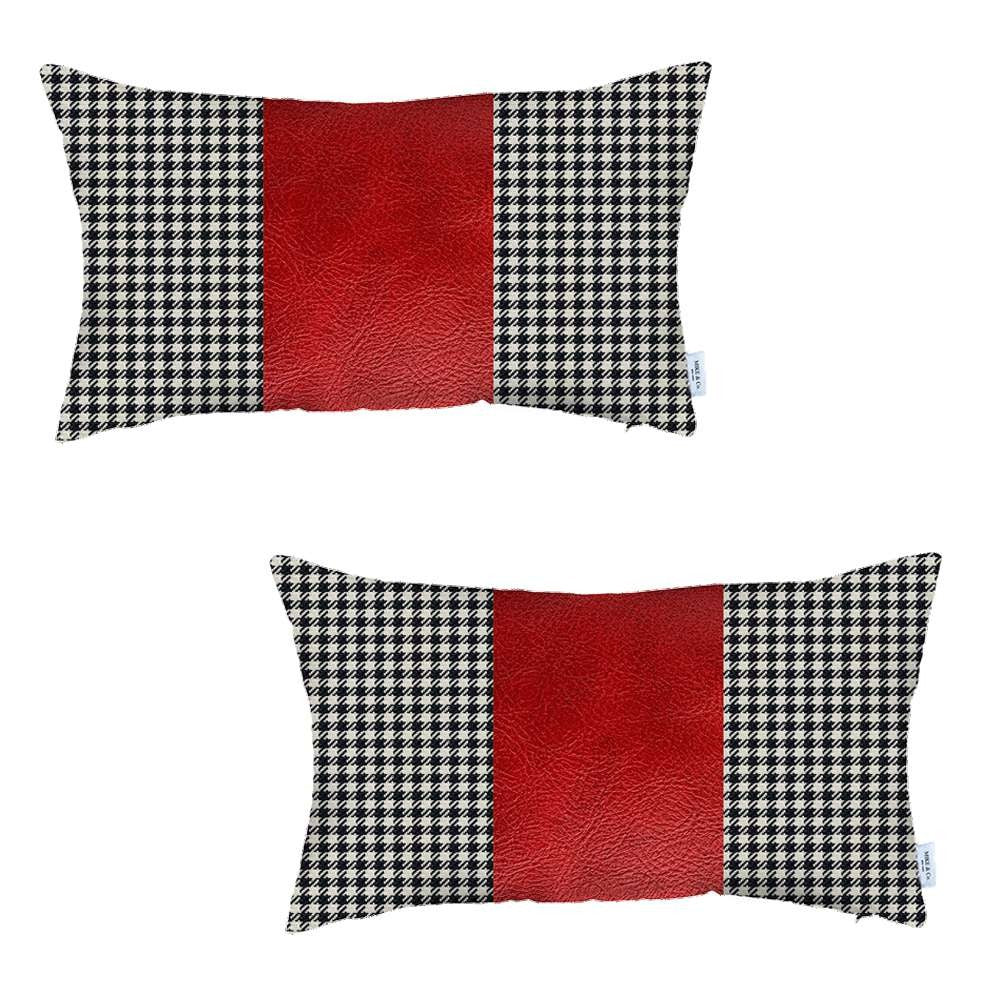 Set Of 2 Red Houndstooth Lumbar Pillow Covers