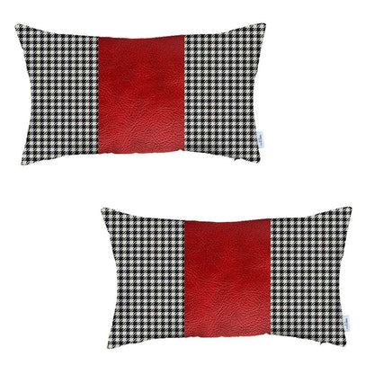 Set Of 2 Red Houndstooth Lumbar Pillow Covers