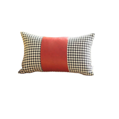 Set of Two 12" X 20" Red Black and White Houndstooth Lumbar Throw Pillow Covers