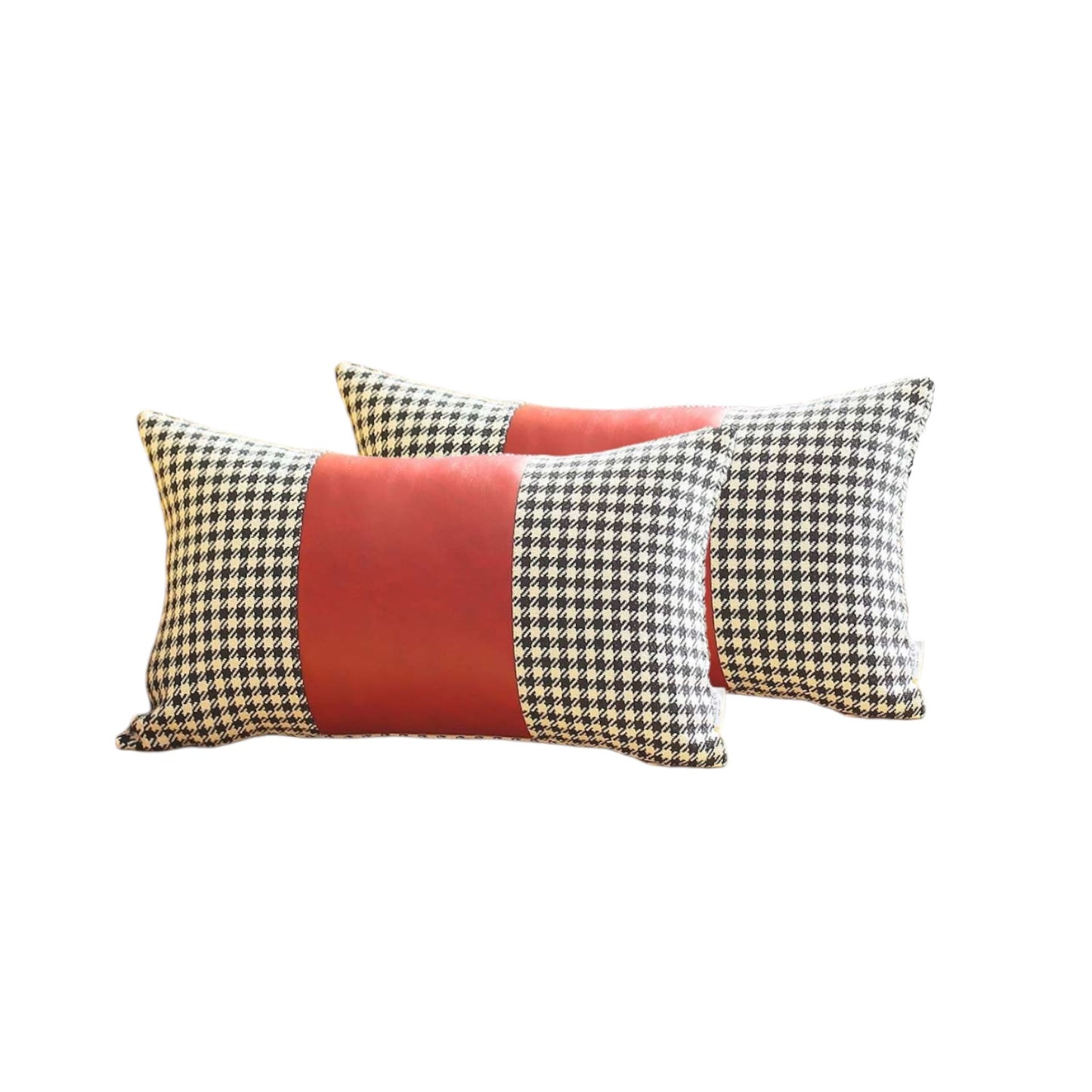 Set of Two 12" X 20" Red Black and White Houndstooth Lumbar Throw Pillow Covers