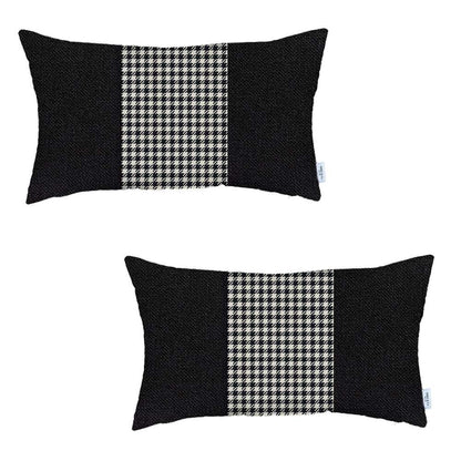 Set Of 2 Black Mid Houndstooth Lumbar Pillow Covers