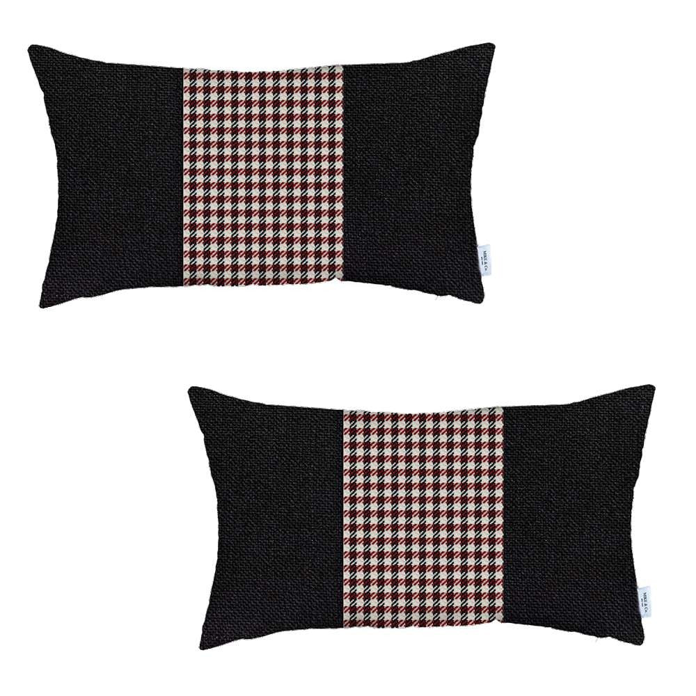 Set Of 2 Red Mid Houndstooth Lumbar Pillow Covers