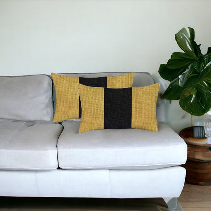 Set Of 2 Yellow And Black Lumbar Pillow Covers