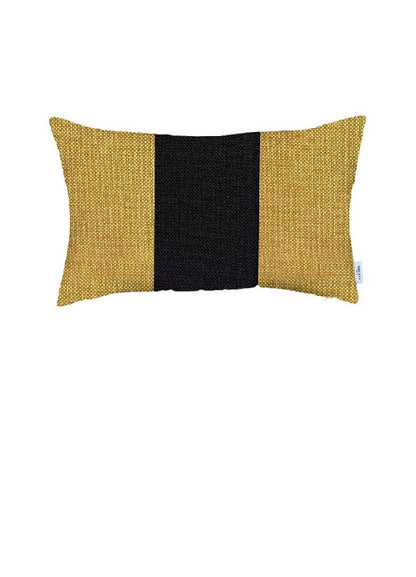 Set Of 2 Yellow And Black Lumbar Pillow Covers