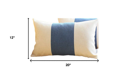 Set Of 2 Ivory And Blue Lumbar Pillow Covers