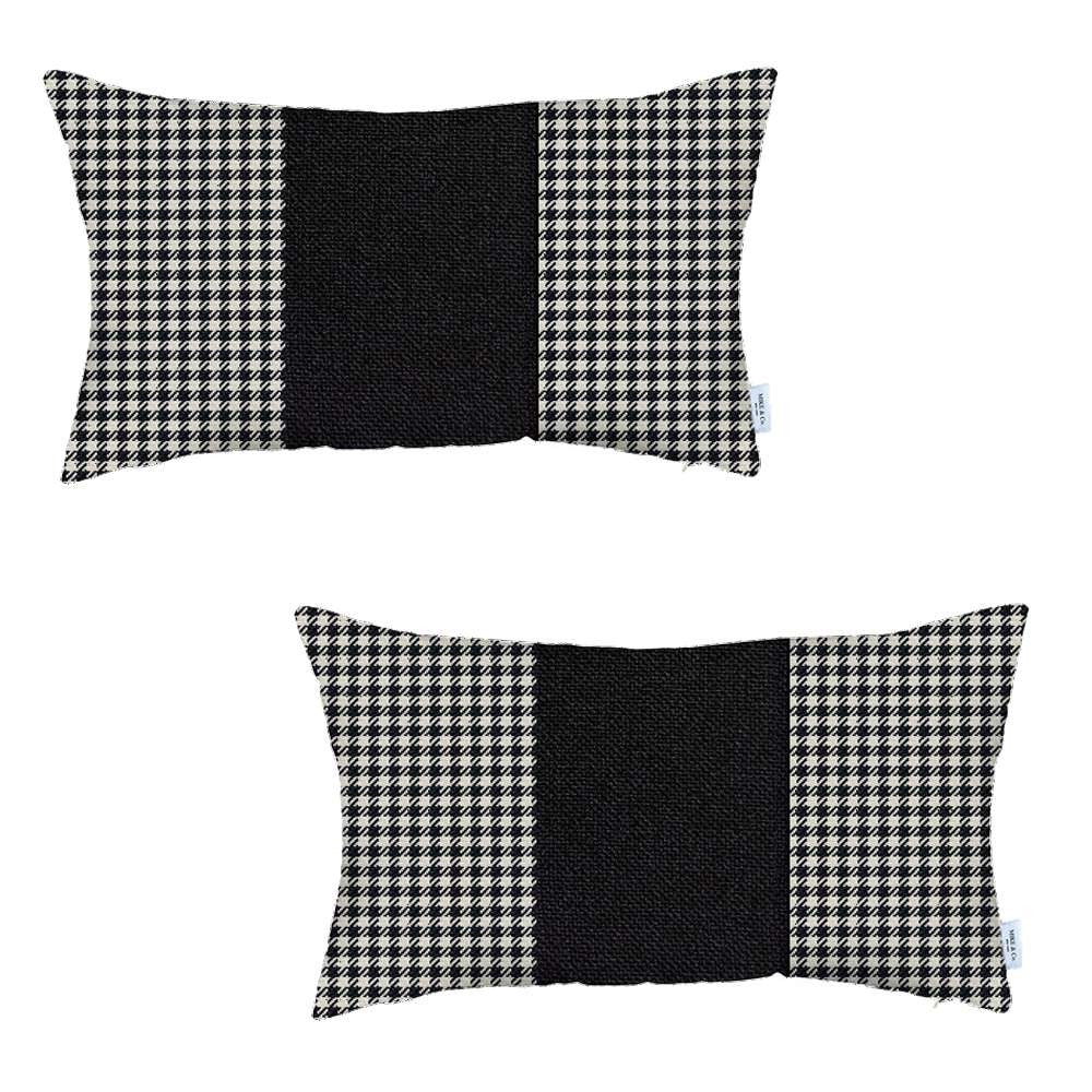 Set Of 2 Black Houndstooth Lumbar Pillow Covers