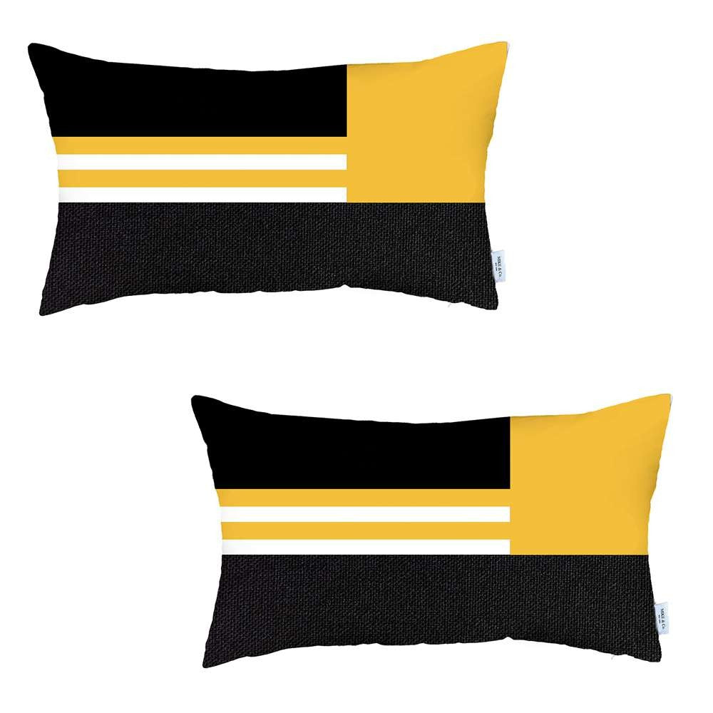 Set Of 2 Yellow Geometric Lumbar Pillow Covers