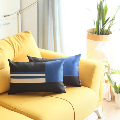 Set Of 2 Blue Geometric Lumbar Pillow Covers