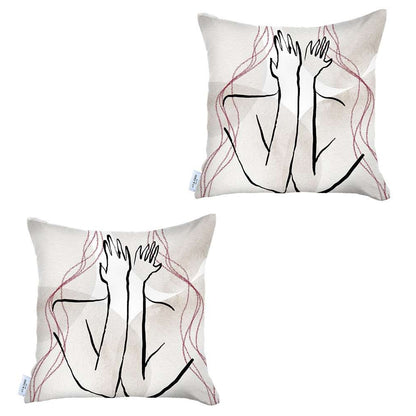 Set Of 2 White Boho Chic Printed Pillow Covers