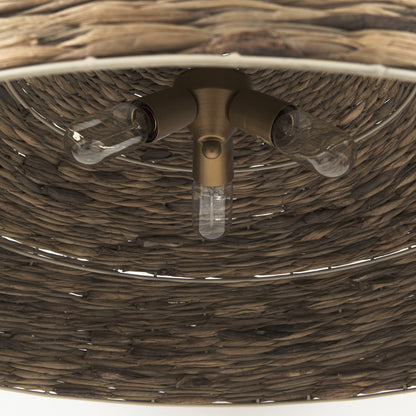 Brown Wicker Domed Hanging Pendant Light