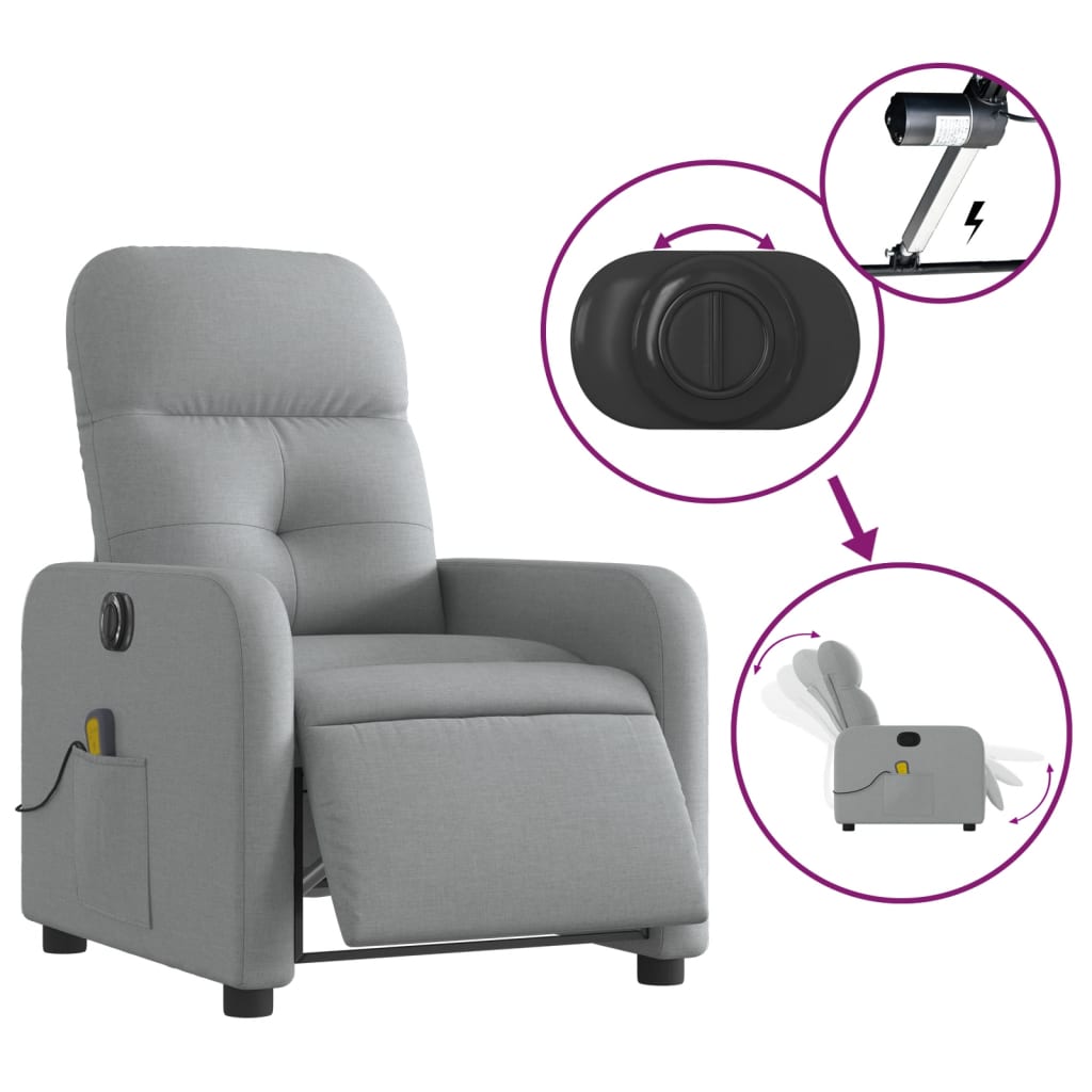 Electric Massage Recliner Chair Light Gray Fabric