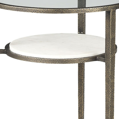 23" Bronze And Clear Glass And Metal Round End Table With Shelf