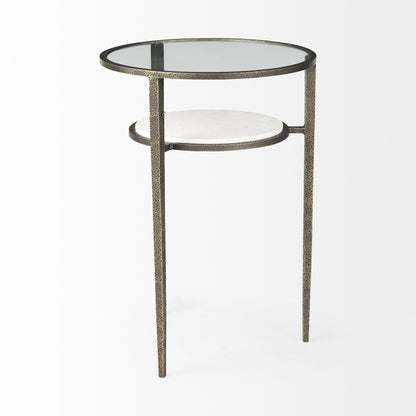 23" Bronze And Clear Glass And Metal Round End Table With Shelf