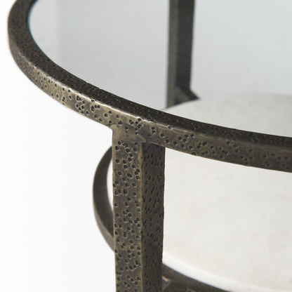 23" Bronze And Clear Glass And Metal Round End Table With Shelf