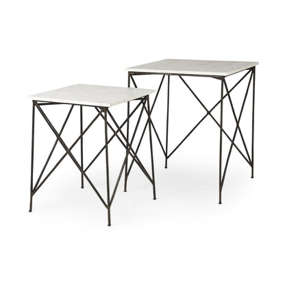 24" Bronze And White Marble Square End Table