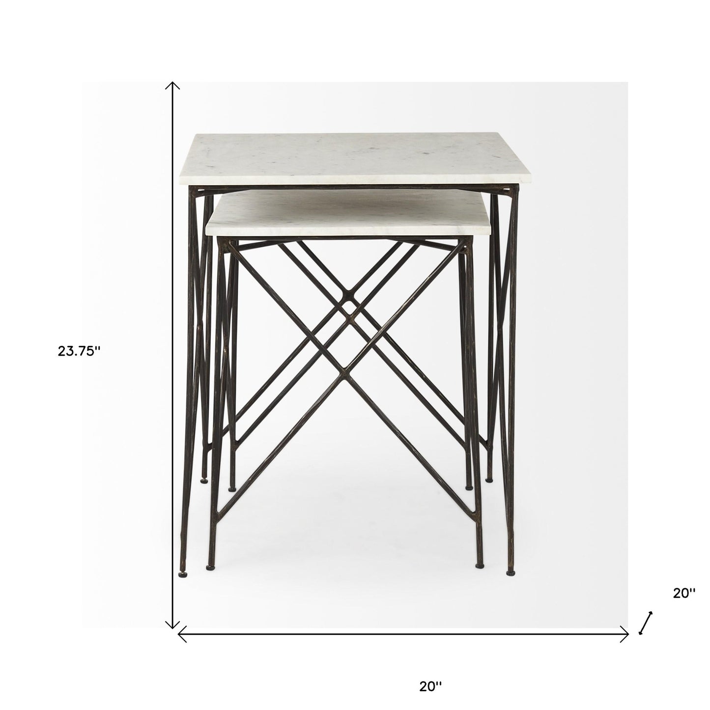 24" Bronze And White Marble Square End Table