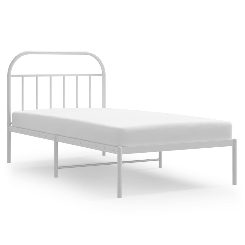 Metal Bed Frame without Mattress with Headboard White 39.4"x78.7"