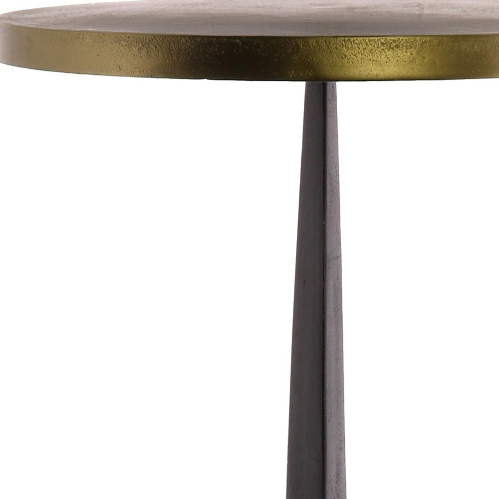 21" Black And Antiqued Bronze Distressed Iron Round End Table