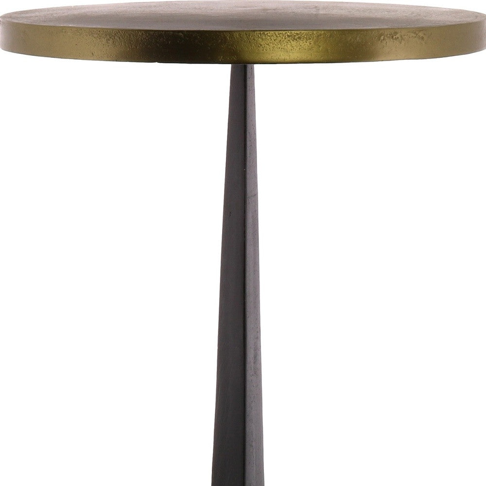 21" Black And Antiqued Bronze Distressed Iron Round End Table