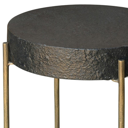 24" Brass And Black Iron Round End Table