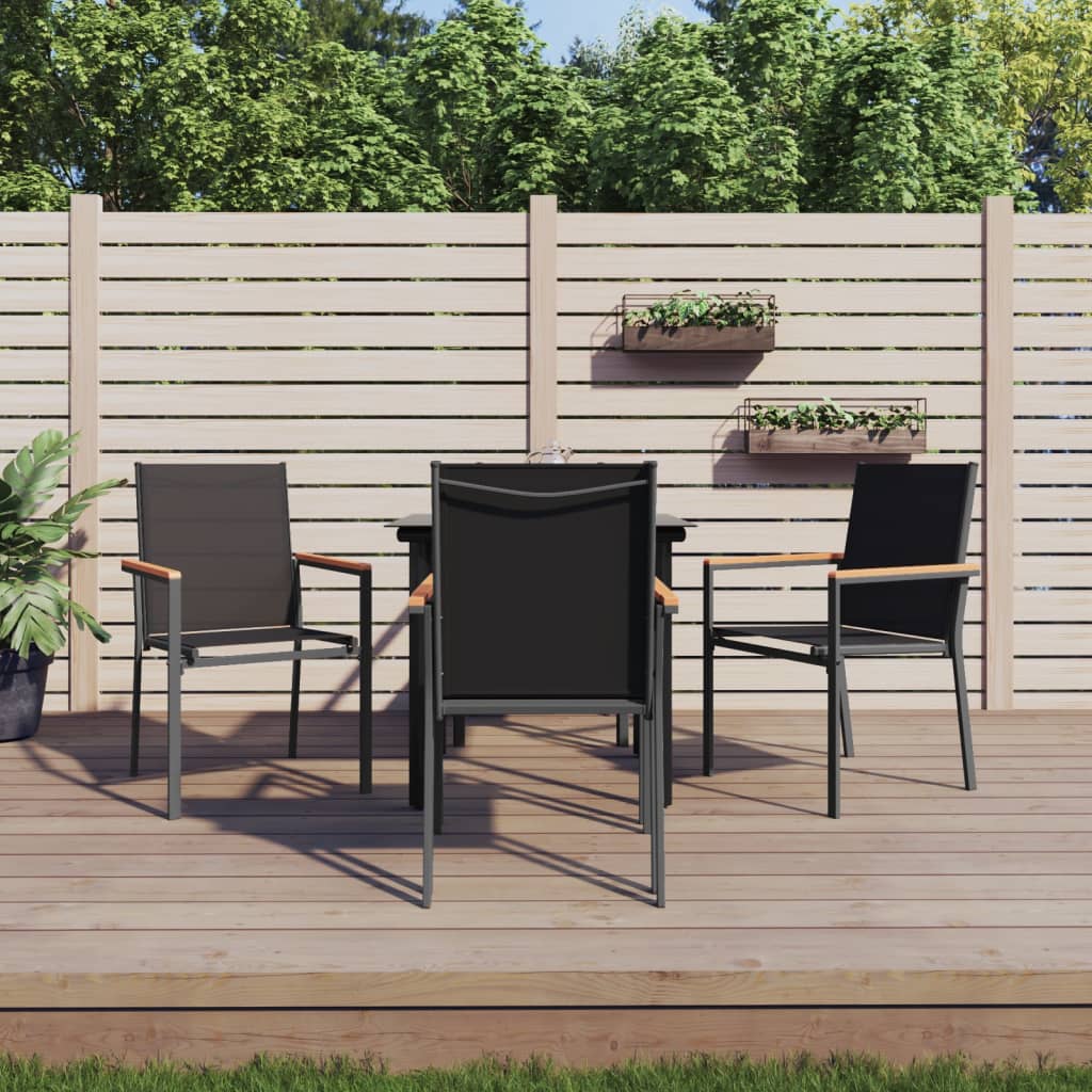 5 Piece Patio Dining Set Black Textilene and Steel