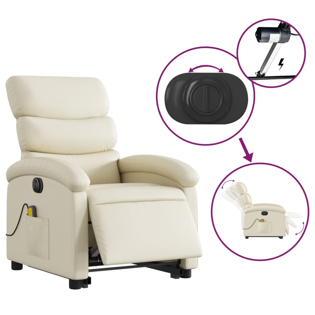 Electric Stand up Massage Recliner Chair Cream Faux Leather