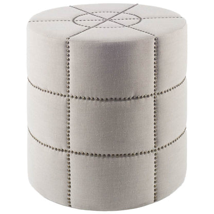 20" Cream Linen Round Footstool Ottoman