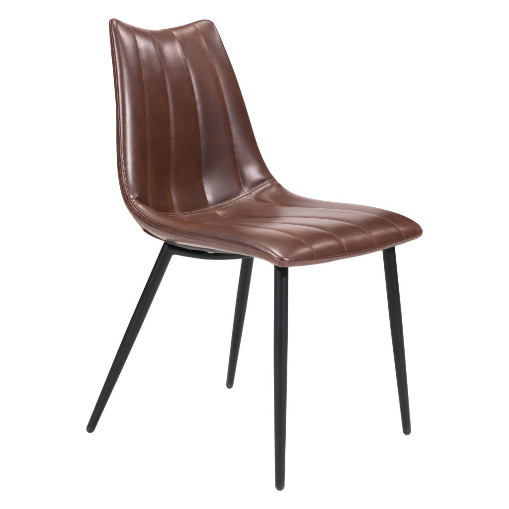 Set of Two Brown And Black Upholstered Faux Leather Dining Side Chairs