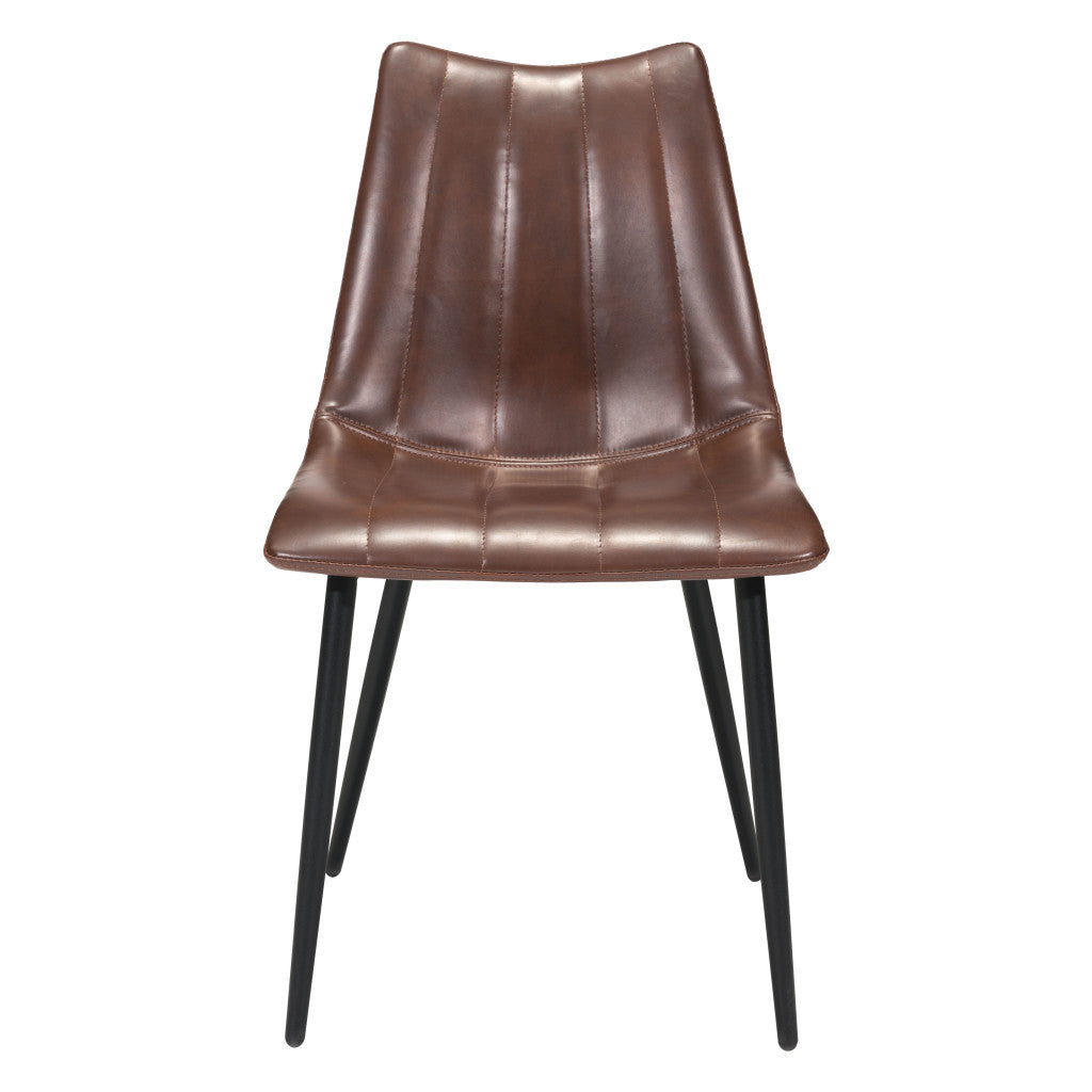 Set of Two Brown And Black Upholstered Faux Leather Dining Side Chairs