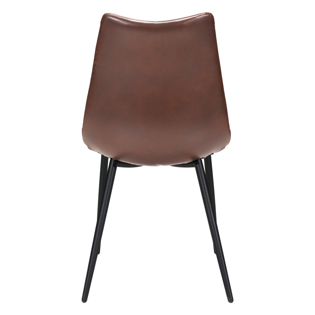 Set of Two Brown And Black Upholstered Faux Leather Dining Side Chairs