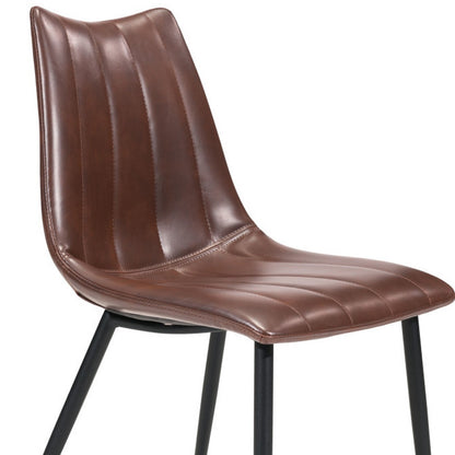 Set of Two Brown And Black Upholstered Faux Leather Dining Side Chairs