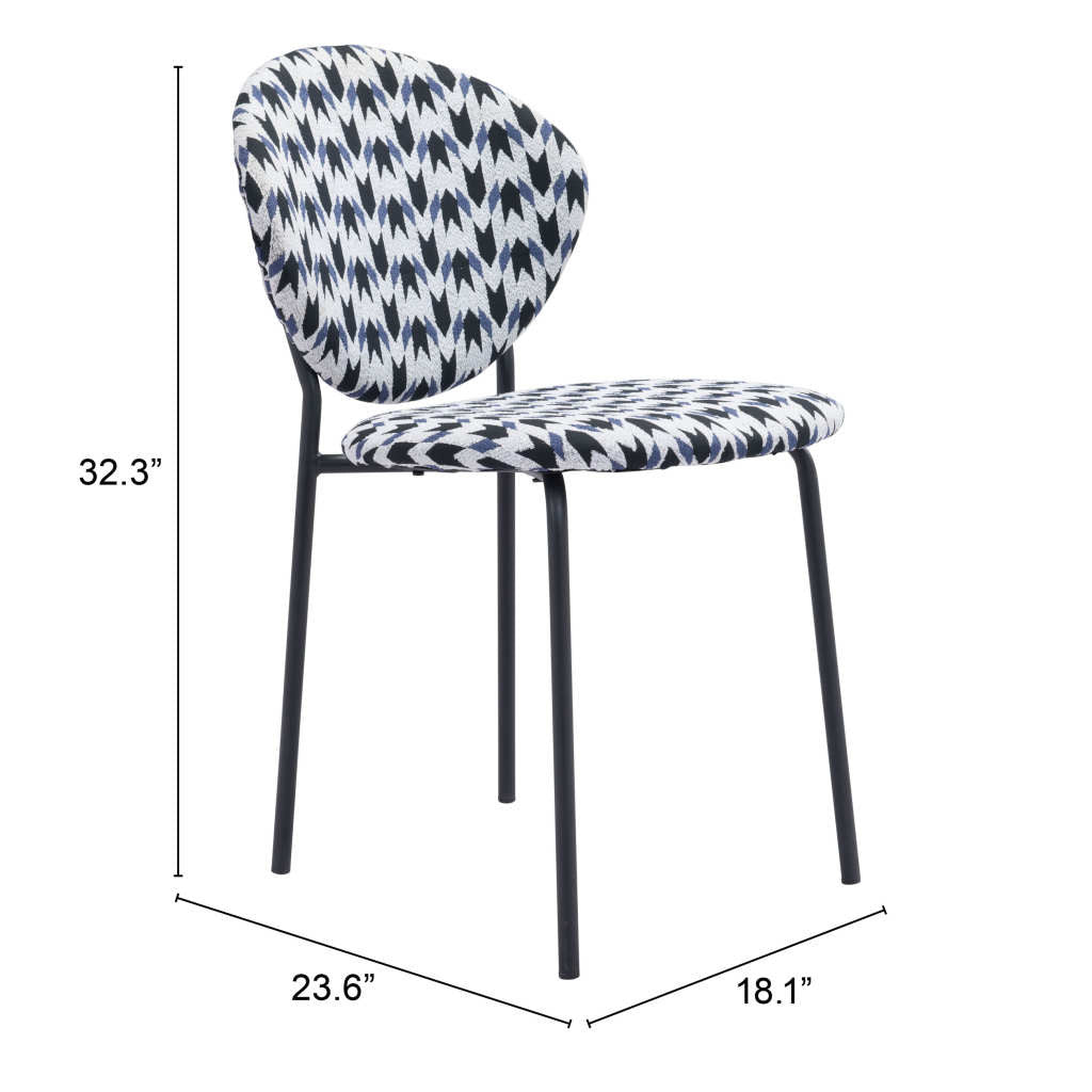 Set of Two Black and White And Black Upholstered Dining Side Chairs