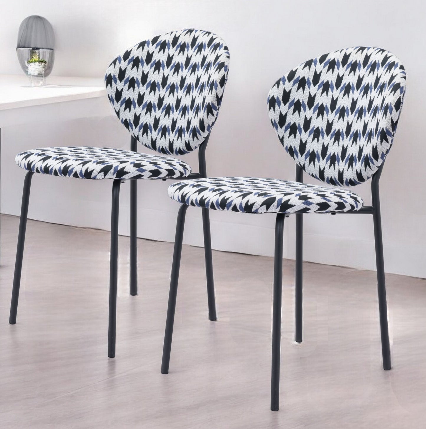 Set of Two Black and White And Black Upholstered Dining Side Chairs