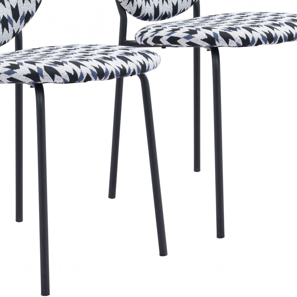 Set of Two Black and White And Black Upholstered Dining Side Chairs