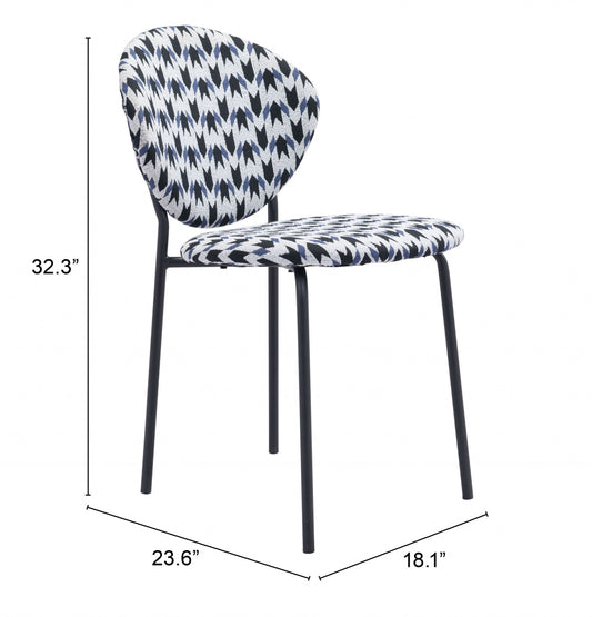 Set of Two Black and White And Black Upholstered Dining Side Chairs