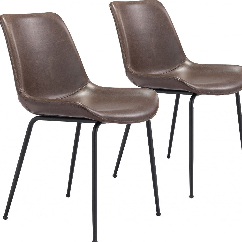 Set of Two Brown And Black Upholstered Faux Leather Dining Side Chairs