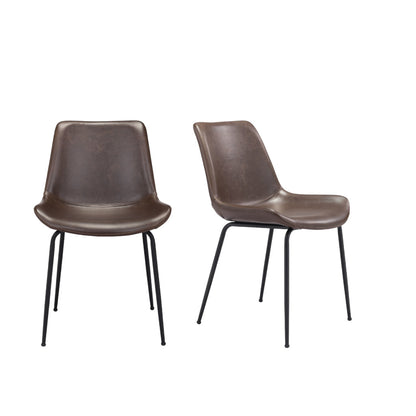 Set of Two Brown And Black Upholstered Faux Leather Dining Side Chairs