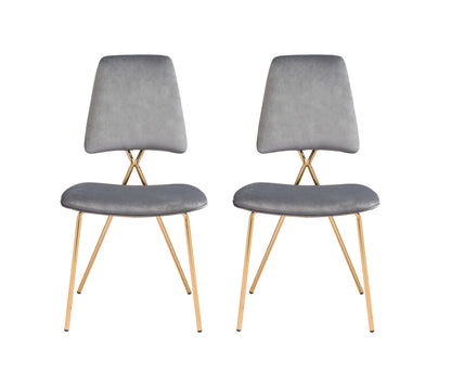 Set of Two Gray And Gold Upholstered Velvet Open Back Dining Side Chairs