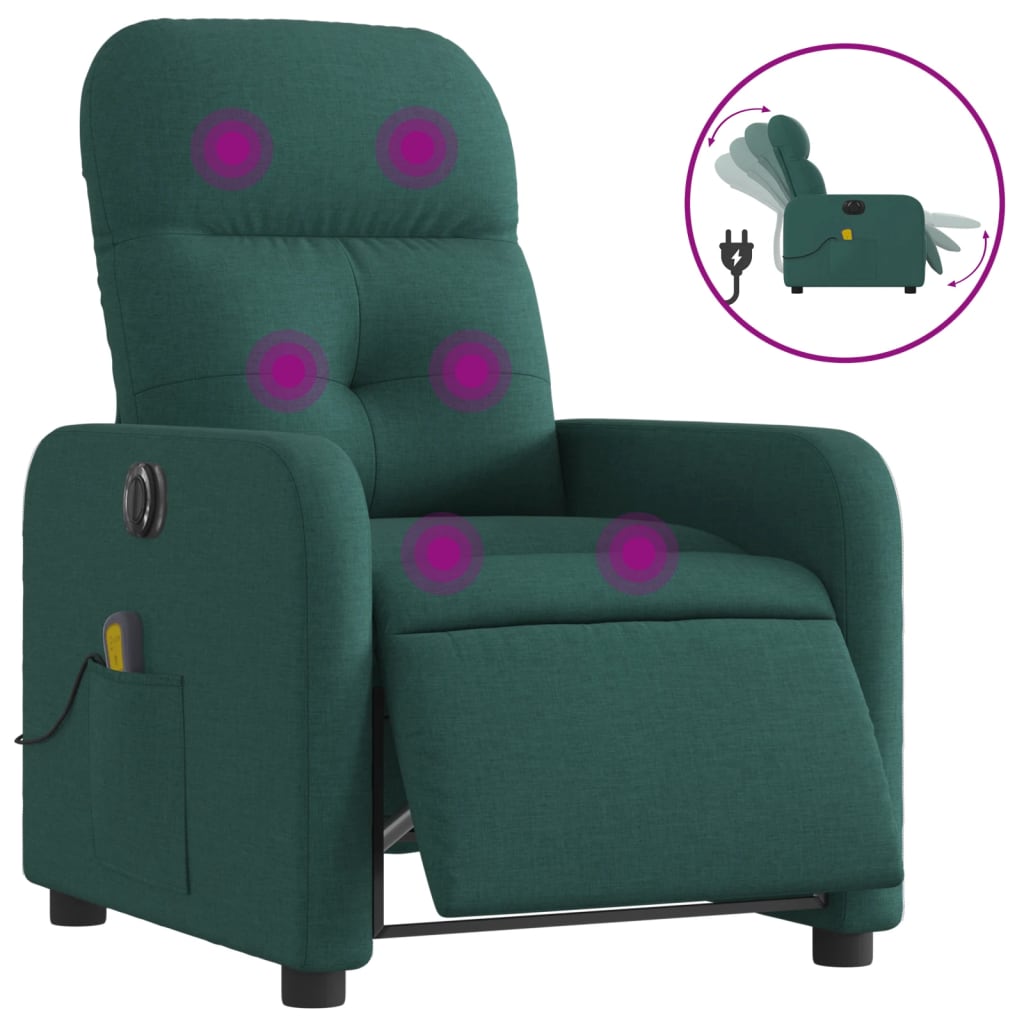 Electric Massage Recliner Chair Dark Green Fabric