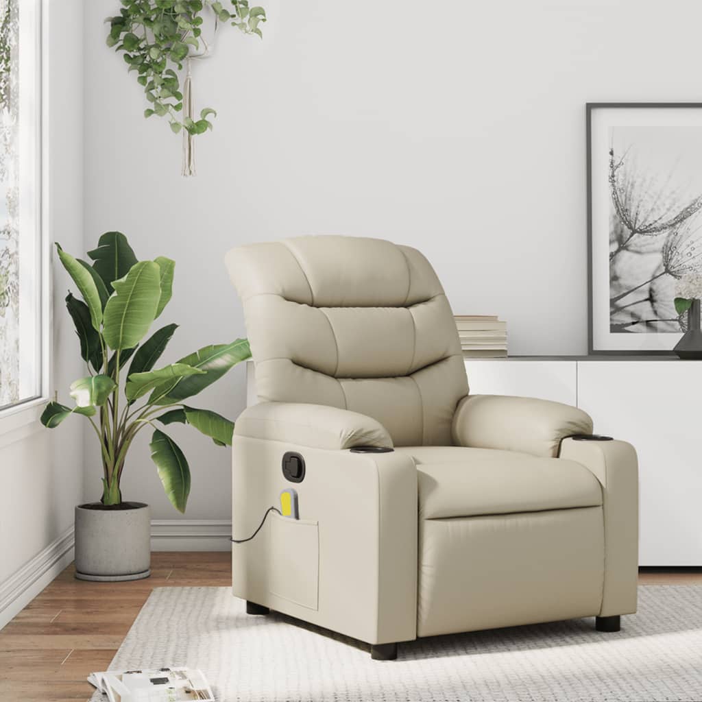 Massage Recliner Chair Cream Faux Leather